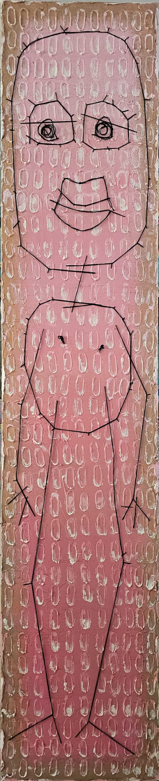 Totem in pink No.1 - by Dalit Shahar - Mixed technique - Acrylic, gesso and needlework on canvas - 200 x 40 cm. Price - 14,000 NIS Totem in pink No.1 - Image 1