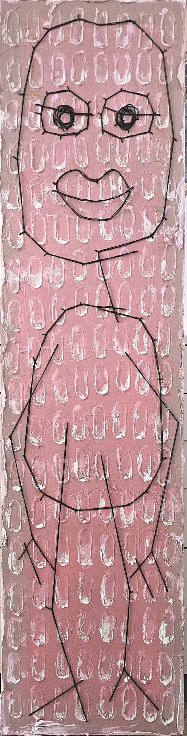 Totem in pink No.3 - by Dalit Shahar - Mixed technique - Acrylic, gesso and needlework on canvas - 120 x 30 cm. Price - 10,000 NIS Totem in pink No.3 - Image 1