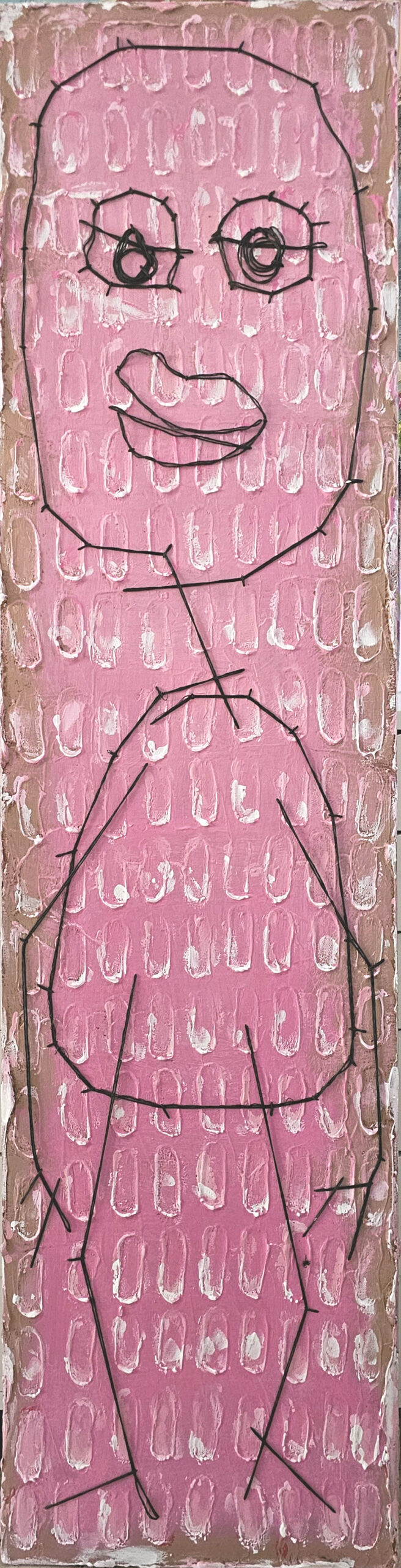 Totem in pink No.4 - by Dalit Shahar - Mixed technique - Acrylic, gesso and needlework on canvas - 120 x 30 cm. Price - 10,000 NIS Totem in pink No.4 - Image 1